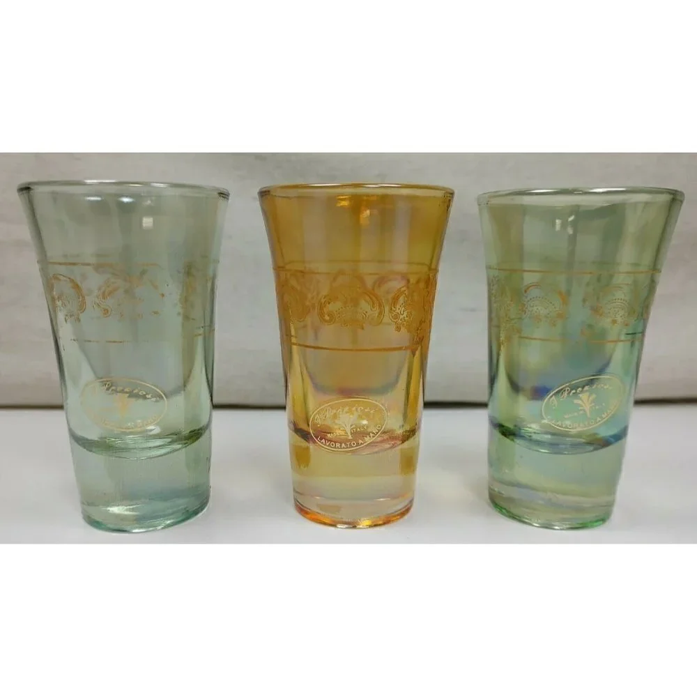 Lot Of 3 J. Preziosi Lavorato A Mano Orange Green Italian Art Shot Glasses VTG